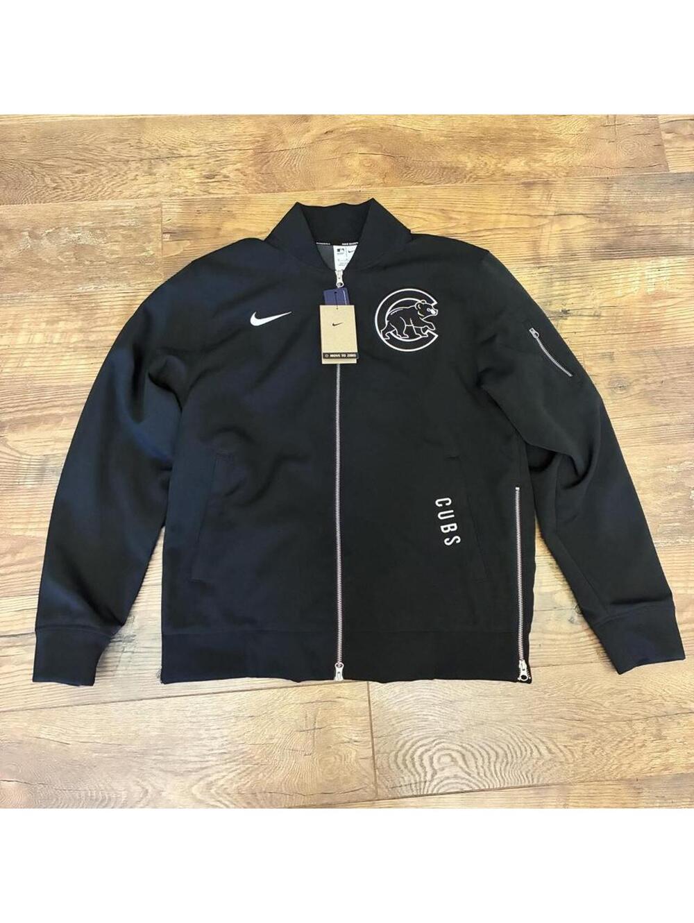 Rare Nike Chicago Cubs fleece lined bomber jacket in all black!